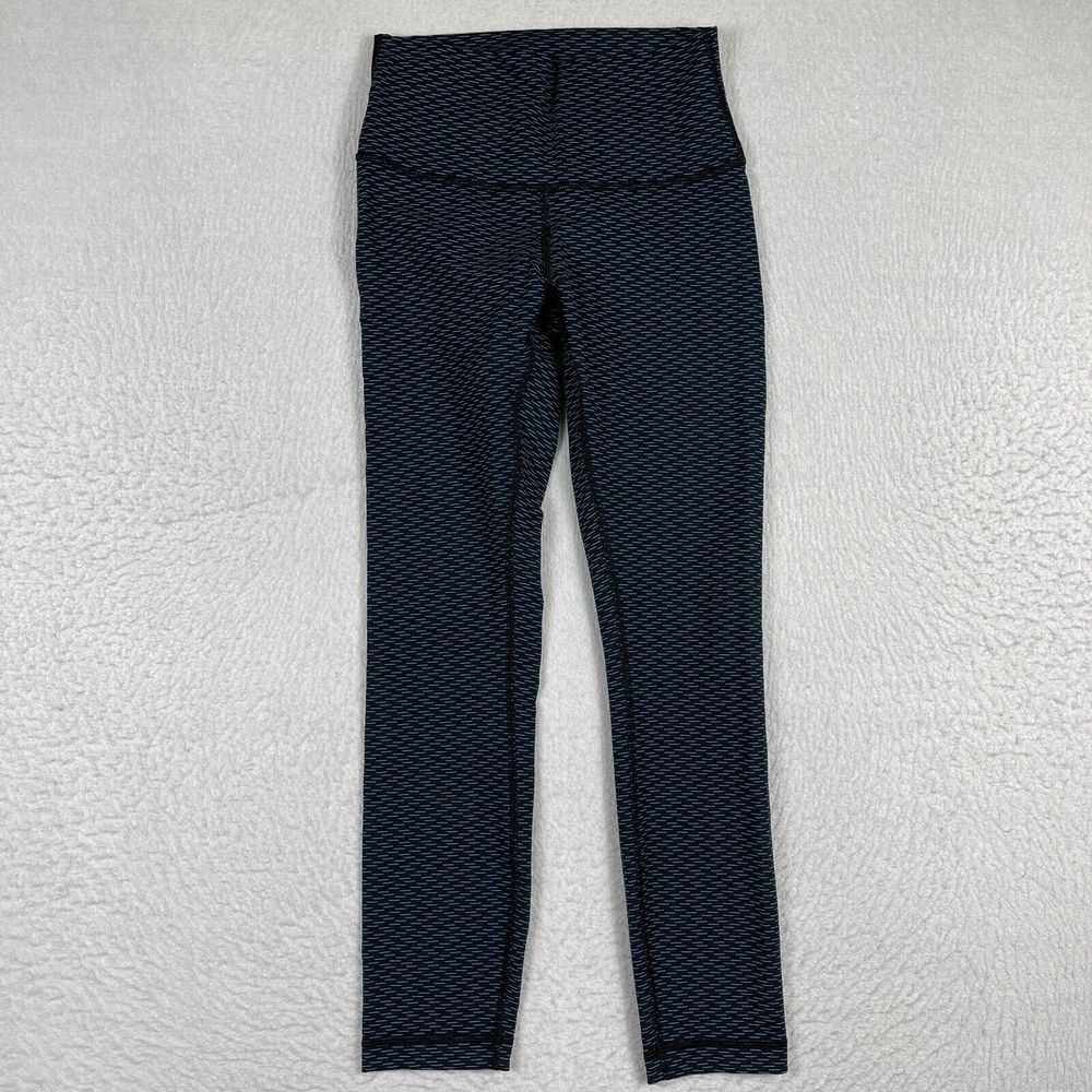 Lululemon Leggings Womens 6 Score Jacquard Black Blue High Times 7/8 Gym Yoga